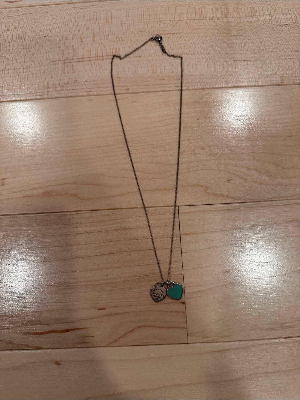 Vintage Tiffany & Co Heart Charm Pendant Necklace with Teal Enamel Accent